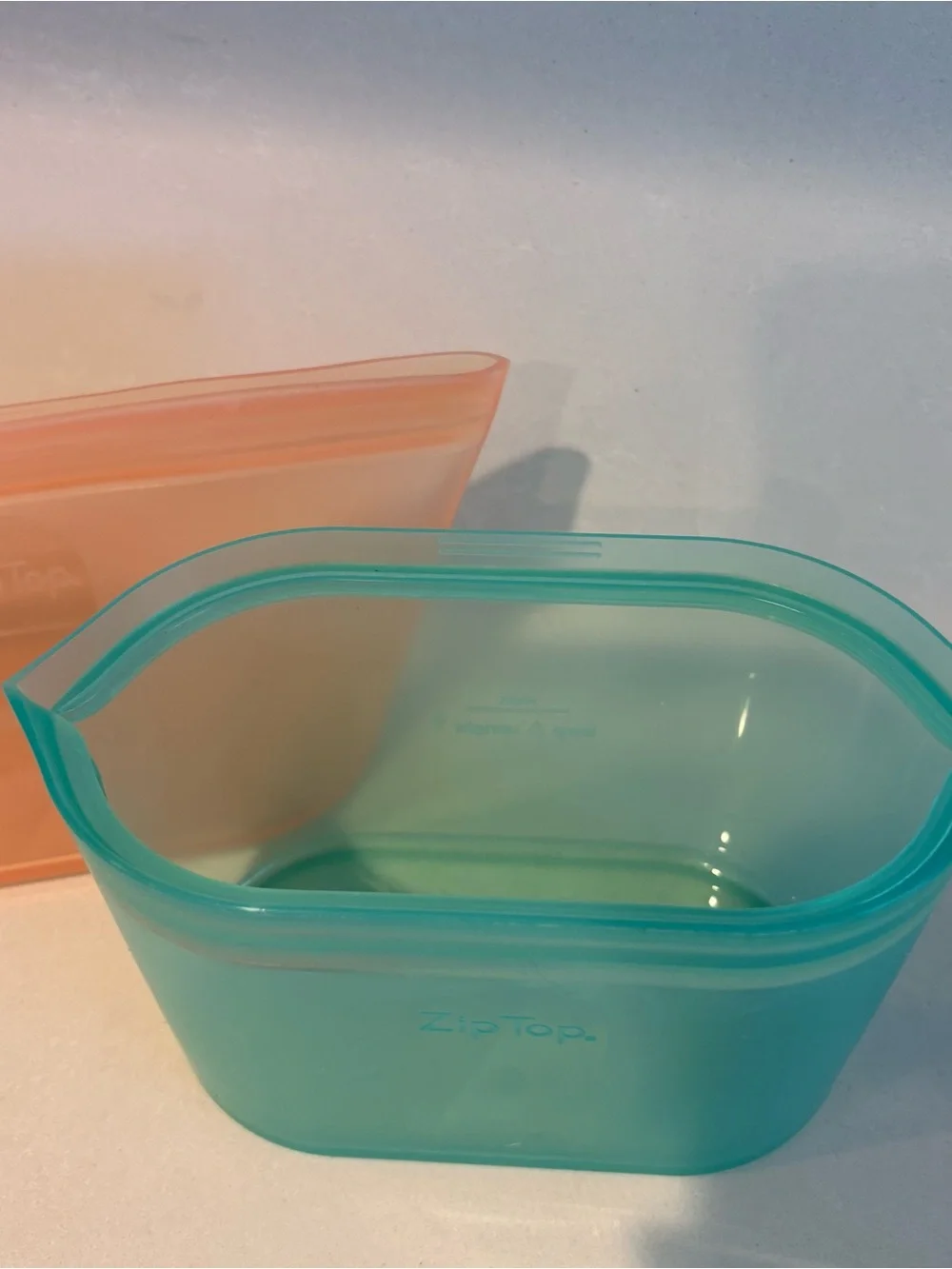 Zip Top Brand Reusable Silicone Food Storage Bags - Teal and Peach